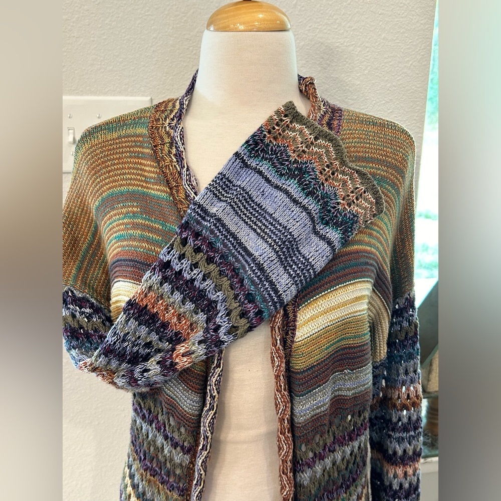 Soft Surroundings albi crochet knit long open front sweater medium - Picture 4 of 13